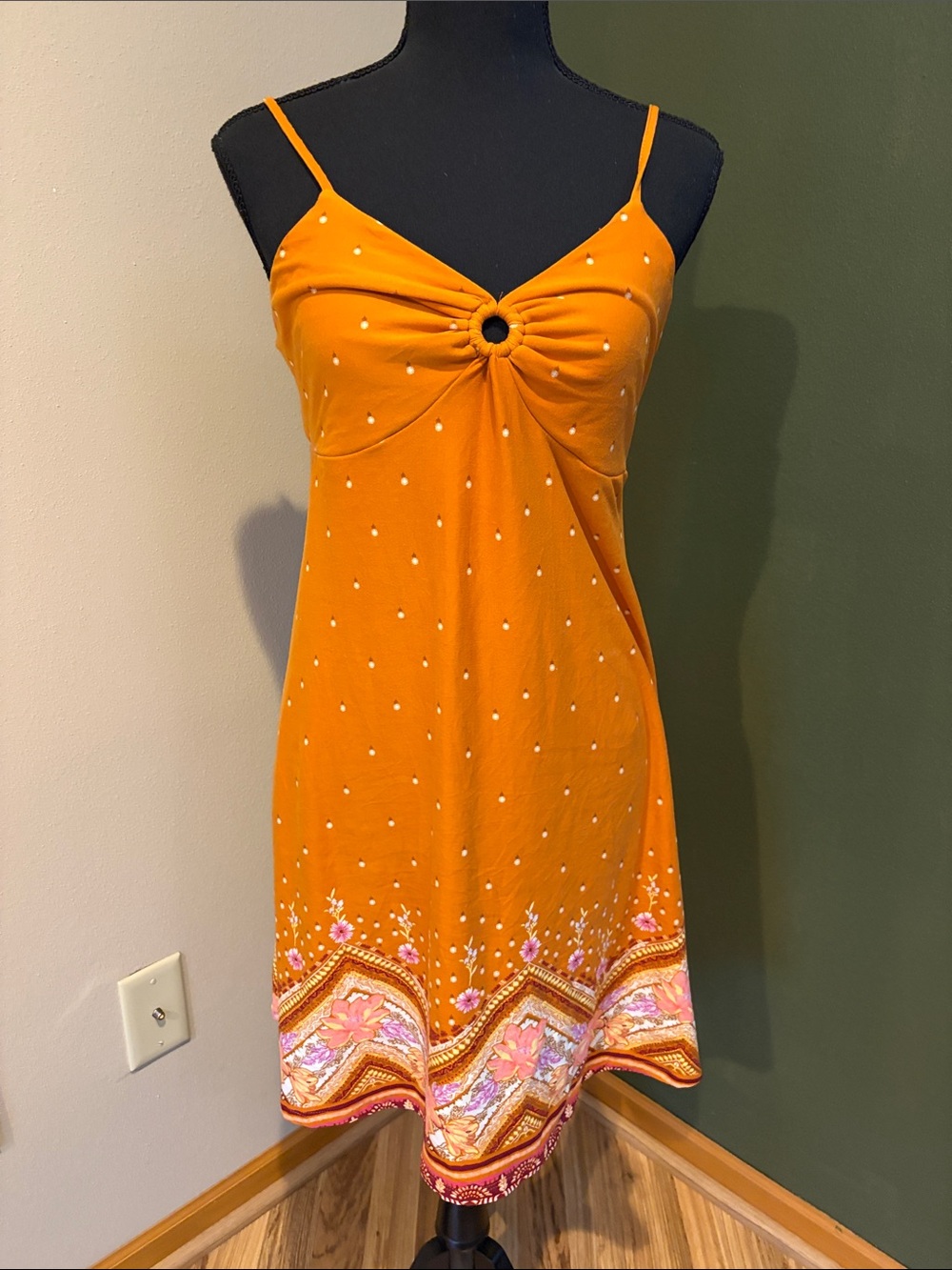 Mudd Sleeveless Orange Mini Dress with Ring-Twist Front